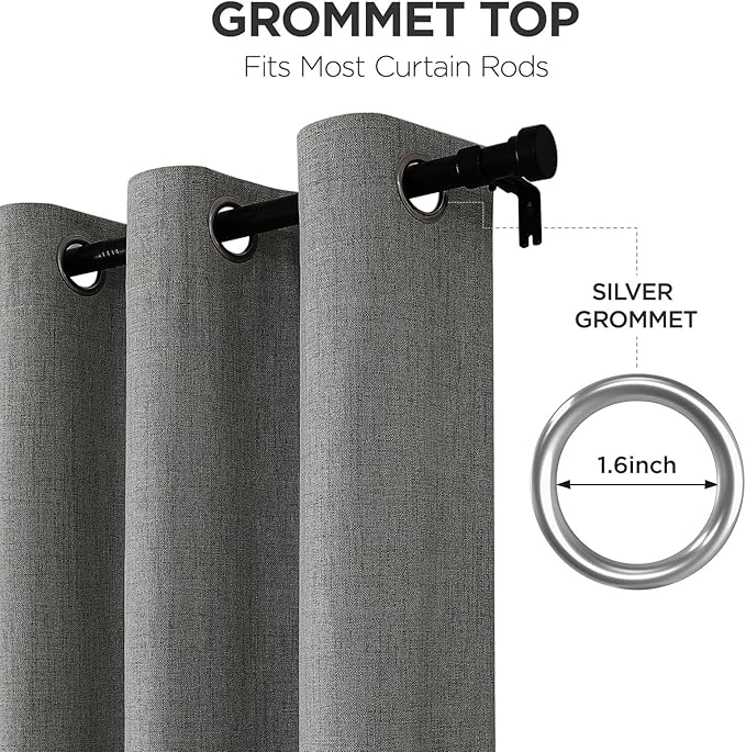 Joydeco Blackout Curtains 63 Inches Long 2 Panels Burg, Room Darkening Curtains for Bedroom, 100% Black Out Textured Thermal Drapes Privacy Protection 2 Panels Set(W52 x L63 Inch, Grey)