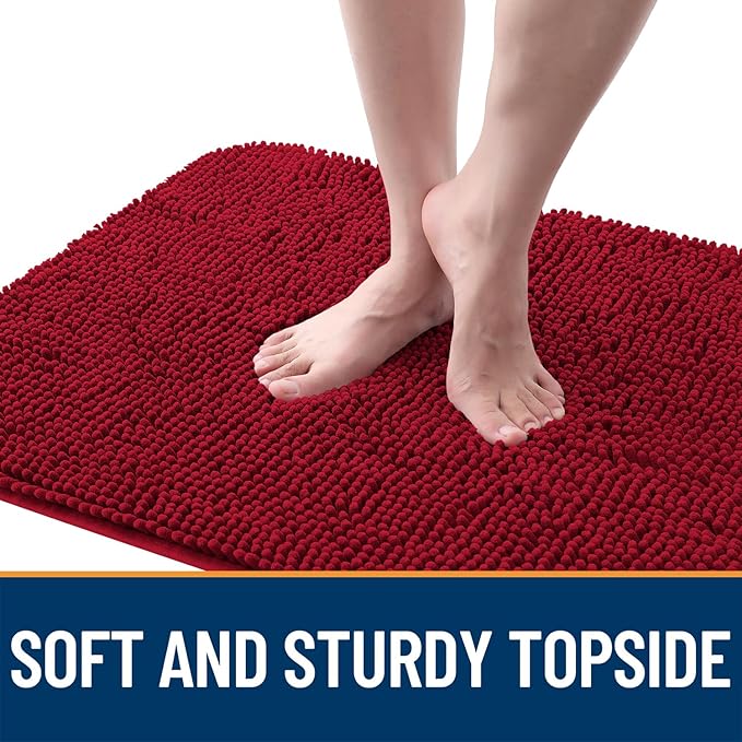 OLANLY Dog Door Mat for Muddy Paws 30x20, Absorbs Moisture and Dirt, Absorbent Non-Slip Washable Doormat, Quick Dry Chenille Mud Mat for Dogs, Entry Indoor Entryway Carpet for Inside Floor, Red