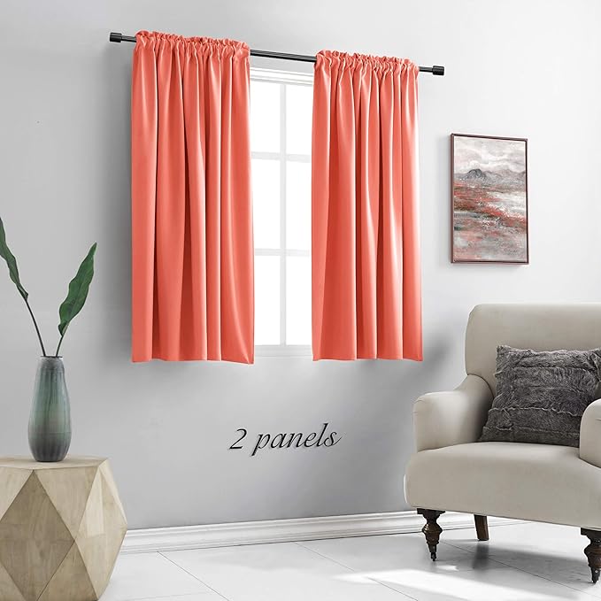 DONREN Coral Blackout Curtain Panels with Rod Pocket - Room Darkening Thermal Insulated Curtains for Bedroom (Salmon Color,42 W x 45 L Inch,2 Panels)