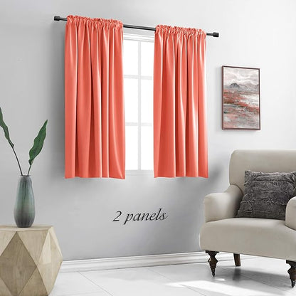 DONREN Coral Blackout Curtain Panels with Rod Pocket - Room Darkening Thermal Insulated Curtains for Bedroom (Salmon Color,42 W x 45 L Inch,2 Panels)
