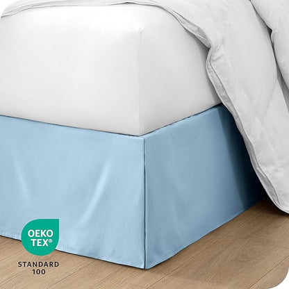 Bare Home King Bed Skirt - 15-Inch Tailored Drop Easy Fit - Bed Skirt Beds - Center & Corner Pleats (King, Light Blue)