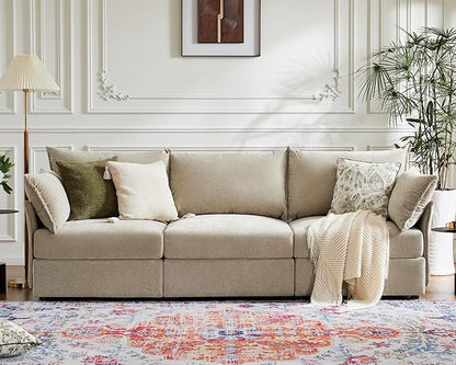 ABCASA 102.6" Modular Sectional Sofa, Oversized 3-Seater Couch with Removable Beige Chenille Fabric Cover, Deep Seat & High Backrest for Living Room, Office & Apartment