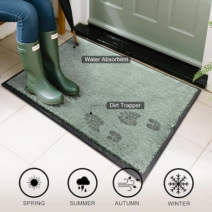 Mibao Dirt Trapper Door Mat for Indoor Outdoor, Waterproof All-Season, All-Weather Doormat, Heavy Duty Non-Slip Entrance Rug, Low Profile Absorbent Entrance Mat Carpet, 36" x 24", Green