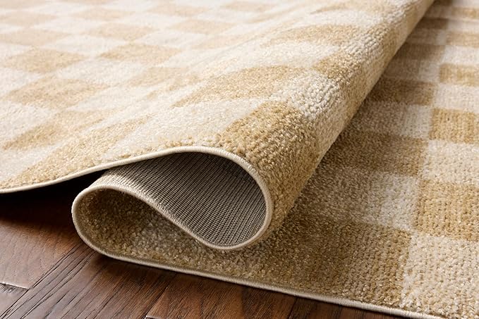Loloi Chris Loves Julia Calvin Collection CLV-01 Wheat/Ivory 3'-6" x 5'-6" Accent Rug Checkered Neutral Soft Living Room Bedroom Carpet