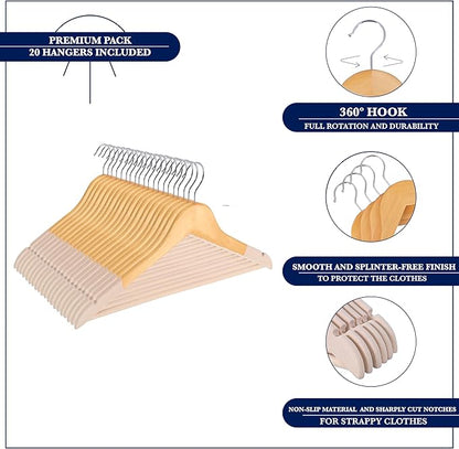 Wooden Hangers 20 Pack | Non-Slip Velvet Suit Hangers for Men | Luxury Velvet Hanger for Dresses, Coats, Jackets & Pants for Women and Men| Heavy-Duty Clothes Hanger - Beige – SAMSARC
