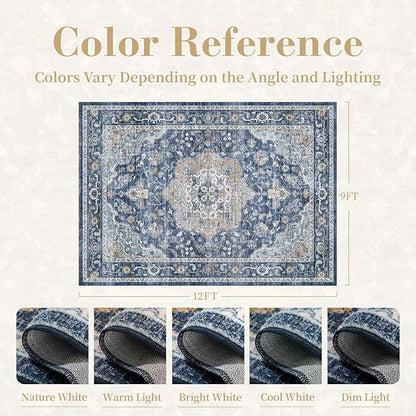 PADOOR 9X12 Area Rug,Rugs for Living Room,Soft Blue Rugs for Bedroom,Machine Washable Rug Non Slip Carpet for Dining Room Living Room Bedside Office