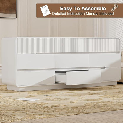 9 Drawer Dresser and 2 Nightstand Sets for Bedroom 3 Pcs Bedroom Set, Modern 57.9" Fluted Dresser with Invisible Handles Nightstand Charging Station, Bedroom Furniture Set for Living Room, White