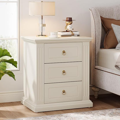 Tribesigns 3-Drawer Nightstand, Modern Bedside Table with Storage Drawers, Wood Night Stand Side End Table for Bedroom, Beige