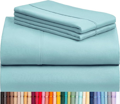 LuxClub 3 PC Twin XL Sheet Set, Deep Pockets Wrinkle Free Cooling Bed Sheets Hotel Bedding for Women, Men, Kids & Teens, Includes 1 Fitted Sheet, 1 Flat Sheet and 1 Pillowcase-Silky Soft Aqua