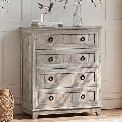 Farmhouse 4 Drawer Dresser for Bedroom Set of 2, 35" Tall Small Dressers & Chest of Drawers, Rustic Wood Dresser with Metal Handle, Storage Organizer Closet for Living Room, Hallway, Entryway