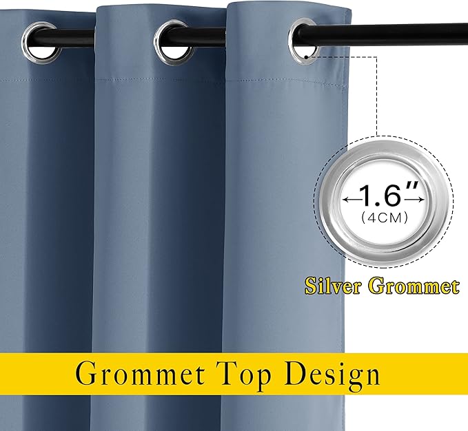 NICETOWN Stone Blue Curtains 96 inches Long, Grommet Thermal Insulated Blackout Curtains Privacy Window Treatments for Boys Room/Living Room, W46 x L96, 2 Panels