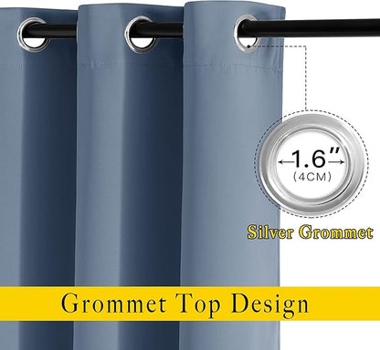 NICETOWN Bedroom Blackout 110 inch Curtains for Sliding Glass Door, Grommet Thermal Insulated Solid Window Treatments Sound Reducing for Living Room, W66 x L110, Stone Blue, Set of 2