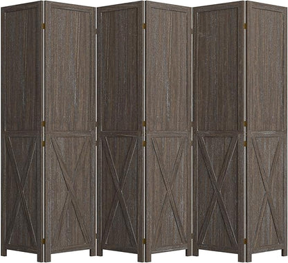 Cozy Castle Wood Room Divider, 6 Panels Folding Privacy Screen, 66.9'' Wall Divider, Barnwood Room Separator, Freestanding Partition, Temporary Wall for Decorative, Rustic Brown