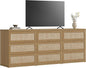 SICOTAS Dresser for Bedroom - 75" Wide 9 Drawer Dresser Rattan Dressers & Chests of Drawers Boho Drawers for Bedroom Bedside Table Clothes Long Closet Storage for Closet Hallway Entryway