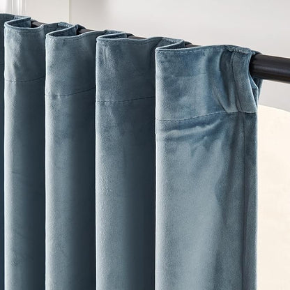 Lazzzy Velvet Blue Curtains 90 Inches Long Blackout Thermal Insulated Room Darkening Lined Curtain Drapes Luxury Back Tab Window Treatments for Bedroom Living Room 2 Panels, 52 x 90 Inch, Aegean Blue