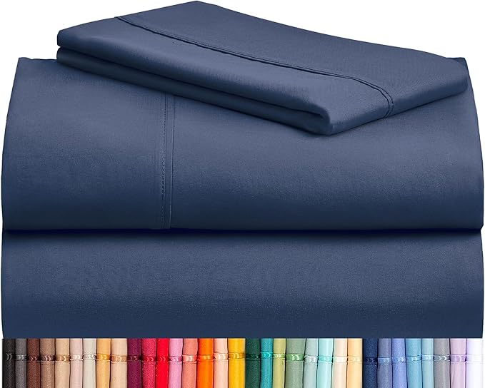 LuxClub 3 PC Twin Sheet Set, Deep Pockets Wrinkle Free Cooling Bed Sheets Hotel Bedding for Women, Men, Kids & Teens, Includes 1 Fitted Sheet, 1 Flat Sheet and 1 Pillowcase-Silky Soft Navy