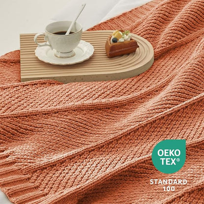 Amélie Home Chevron Chenille Knit Throw Blanket for Couch, Cozy Texture Decorative Soft Blanket for Sofa & Chair, 50"x60", Burnt Orange