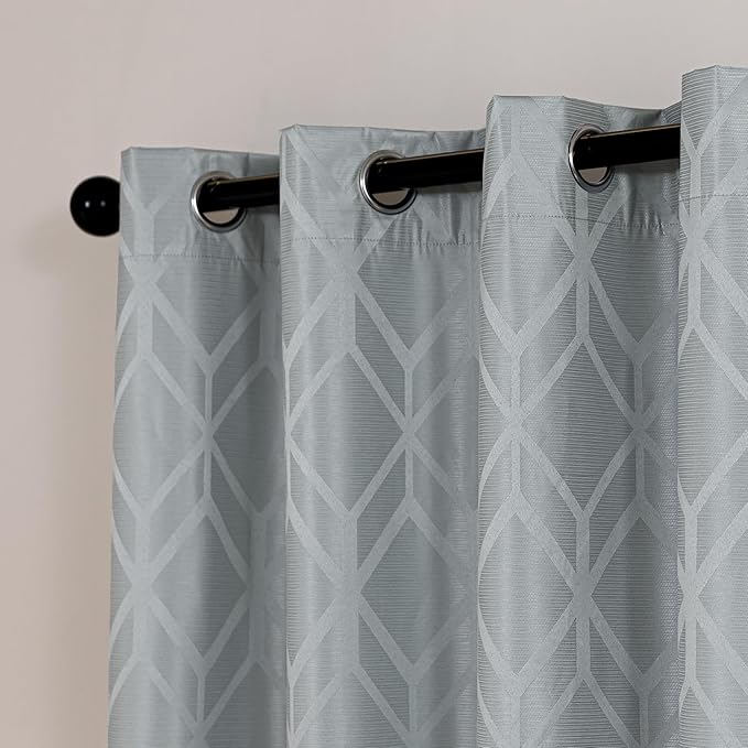 Amazon Basics Jacquard 2-Piece 100% Blackout Curtains, Living Room and Bedroom Drapes, Thermal Insulated Window Treatment, 42"x63", Light Grey