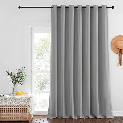 NICETOWN Silver Gray Sliding Door Curtains 108 inches Long - Grommet Blackout Light & Sound Blocking Room Divider Curtains Window Treatments for Dining Room/Bedroom (W100 x L95, 1 Panel)