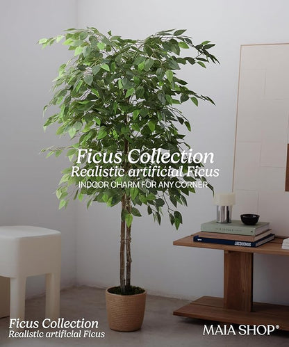 Maia Shop 2 Pack, 5ft Artificial Ficus Tree, Fake Plants for Home Decor, Natural Wood Trunk