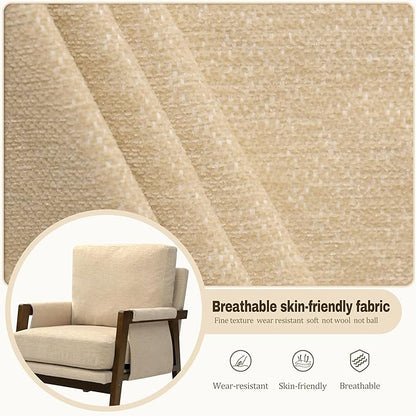Beige Accent Chair for Bedroom & Living Room, Mid Century Modern Accent Arm Chair, Upholstered Anthropologie Accent Chair with Solid Wood Frame, Fabric
