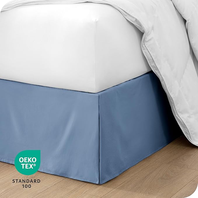 Bare Home King Bed Skirt - 15-Inch Tailored Drop Easy Fit - Bed Skirt for Beds - Center & Corner Pleats (King, Coronet Blue)