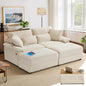 74" Double Chaise Lounge Chair Indoor, Oversized Loveseat with Removeable Ottoman, Corduroy Couch with USB Charging, Storage Ottoman, and Coffee Table Cushions for Living Room (2 Chaise Beige)