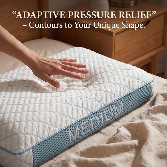 Glacia Contour Low Profile 4-inch Memory Foam Pillow for Stomach Sleepers – Slim Gel-Infused Bed Pillow for Neck Pain Relief | Hypoallergenic Queen Pillows for Neutral Spine Alignment