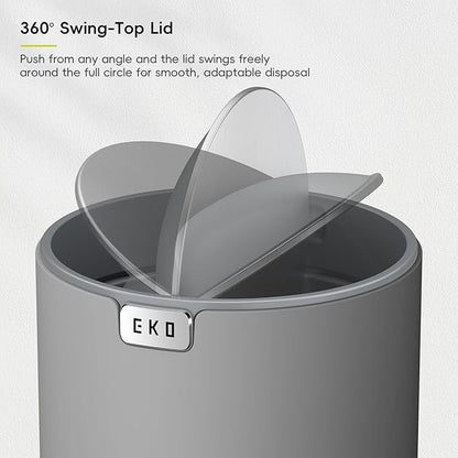 EKO Fandy 0.58 Gal/2.2L Mini Trash Can with Lid, Swing-Top Desktop Trash Can for Bathroom, Countertop, Vanity, Desk or Office, Small Garbage Bin (Grey)