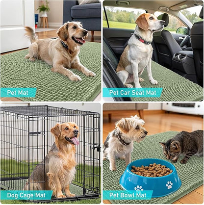 OLANLY Dog Door Mat for Muddy Paws 59x32, Absorbs Moisture and Dirt, Absorbent Non-Slip Washable Doormat, Quick Dry Chenille Mud Mat for Dogs, Entry Indoor Entryway Carpet for Inside Floor, Sage Green