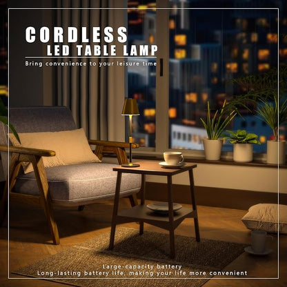 Modern LED CordlessTable Lamp,4000mAh Rechargeable Battery Desk lamp,3 Level Brightness Night Light,Minimalist Design, for Couple Dinner/Coffee Table/Restaurant/Bedroom(Gold&Black)