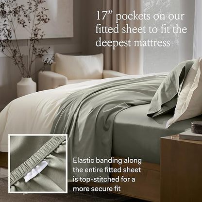 BOLL & BRANCH Signature Hemmed Sheet Set - Full, Cream - Luxury 100% Organic Cotton - Includes 1 Flat, 1 Fitted, 2 Pillowcases - Buttery Soft