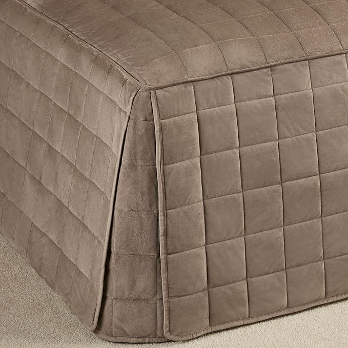 Camden Luxury Bedding | Neutral Sand Color | Fitted Hollywood Daybed Bedding | Faux Suede Box Quilted Design | 5 Piece Set Includes Hollywood Cover, 2 Bolster Shams, and 2 Bolster Pillows
