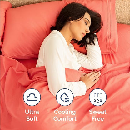 Twin Size 3 Piece Sheet Set - Comfy Breathable & Cooling Bed Sheets Set - Hotel Luxury Bedding for Women, Men, Kids, Teens, Boys & Girls - Deep Pockets, Ultra-Soft and Wrinkle Free - Oeko-Tex - Coral