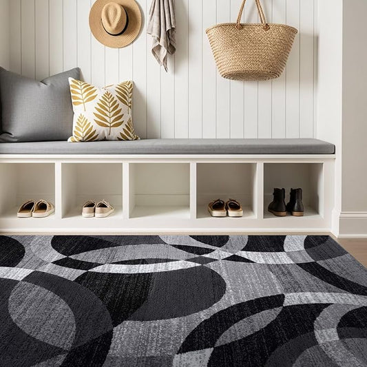 Rugshop Gray Medium Indoor Area Rug, Abstract Circles, High-Traffic, Non-Shedding, for Living Room, Home Office and Bedroom, 4' x 6'