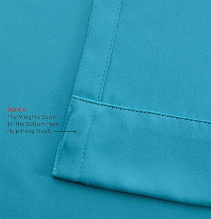 MIUCO Room Darkening Soild Grommet Window Blackout Curtains Panels for Bedroom 1 Pair 52x95 Inch Turquoise, Bonus 2 Tie Backs Included
