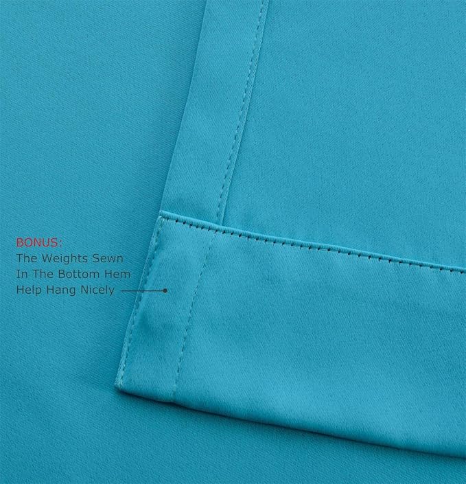 MIUCO 1 Pair Thermal Insulated Grommet 52-Inch-by-63-Inch Blackout Window Curtain Panels with 2 Tie Backs, Turquoise