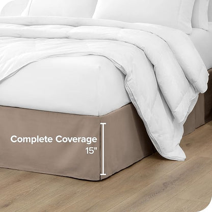 Bare Home Kids Twin Bed Skirt - 15-Inch Tailored Drop Easy Fit - Bed Skirt for Beds - Center & Corner Pleats (Twin, Taupe)