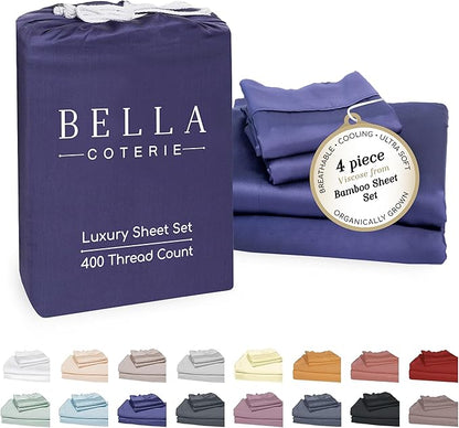Bella Coterie Luxury Bamboo Viscose 34” Split Top King Size Sheet Set | 1 Fitted Sheet for Sleep Number & Adjustable Beds | 100% Organically Grown | Cooling & Soft | 18” Deep Pocket [Twilight Blue]