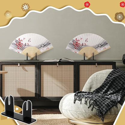 Roowest 8 Pcs Acrylic Fan Display Stand Folding Japanese Chinese Hand Fan Stand Easel Foldable Handheld Display Base Organizer (Black)