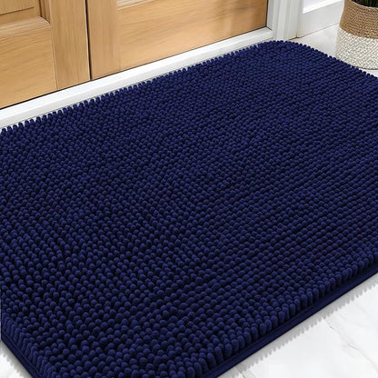 OLANLY Dog Door Mat for Muddy Paws 34x21, Absorbs Moisture and Dirt, Absorbent Non-Slip Washable Doormat, Quick Dry Chenille Mud Mat for Dogs, Entry Indoor Entryway Carpet for Inside Floor, Navy Blue