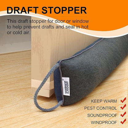 TORRAMI 38" Door Draft Stopper Under Bottom Insulation Noise Air Stopper 2.0LB,Draft Stopper Guard Seal for Doors and Windows - Dark Blue