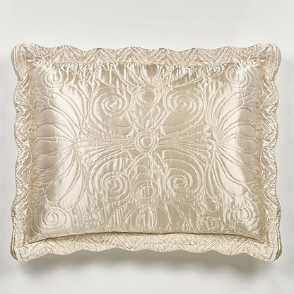 Touch of Class Portia Luxury Bedding | Neutral Pearl | Premier Quilted Polyester Satin | Romantic Hand Guided Machine Quilted Scroll Design 3 Piece Set: Full Oversized Bedspread & 2 Standard Shams