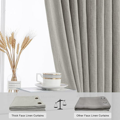 Jacquard Linen Curtains 72 inch Length 2 Panels Thick Faux Linen Blended Window Drapes Burlap Textured Curtains with Grommet for Living Room Bedroom Farmhouse (52x72 Light Khaki) Natural