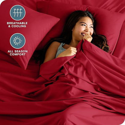 Bare Home Hotel Luxury Twin Sheet Set, Extra Soft - 4 Piece Set - Deep Pockets - Easy Fit - Cooling & Breathable - Wrinkle, Fade, Stain Resistant - Includes 2 Pillowcases (Twin, Red)