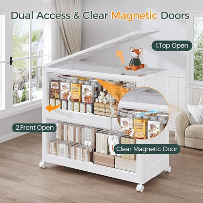 120Gal Stackable Storage Bins with Lid, 480Qt Extra Large Collapsible Storage Box with Doors and Wheels, Plastic Closet Organizer and Storage Cabinet Drawer for Home Kitchen, 4Pack White