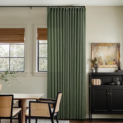 Loden 120 Inch Long Curtains Extra Long Olive Green Linen Pinch Pleated Curtains 2 Panels for Living Room Bedroom Thick Linen Pleated Hooks Rings Back Tab 120 Inch Drapes for Large Window