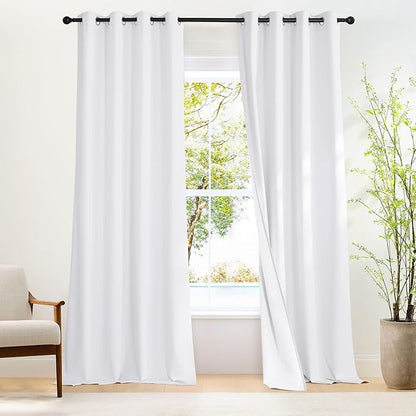 NICETOWN 100% Blackout Long Curtains 102 Inches Length, Privacy Room Darkening Divider Grommet Curtains for Living Room/Bedroom/Glassdoor/Patio, 1 Panel, Pure White, 66W x 102L