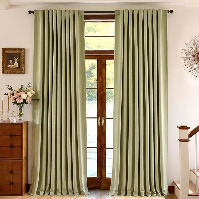 jinchan Chenille Blackout Curtains 96 Inches Long 2 Panels Sage Green Thermal Insulated Curtains for Living Room Bedroom Back Tab Window Curtains Triple Weave Noise Reducing Drapes 50x96 Inch