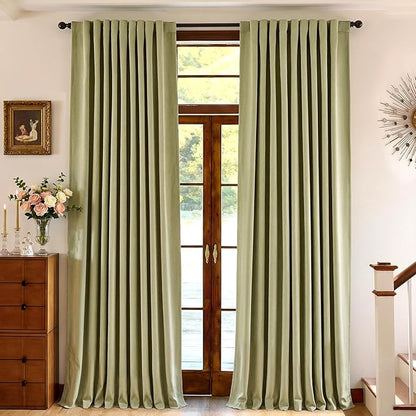 jinchan Chenille Blackout Curtains 96 Inches Long 2 Panels Sage Green Thermal Insulated Curtains for Living Room Bedroom Back Tab Window Curtains Triple Weave Noise Reducing Drapes 50x96 Inch